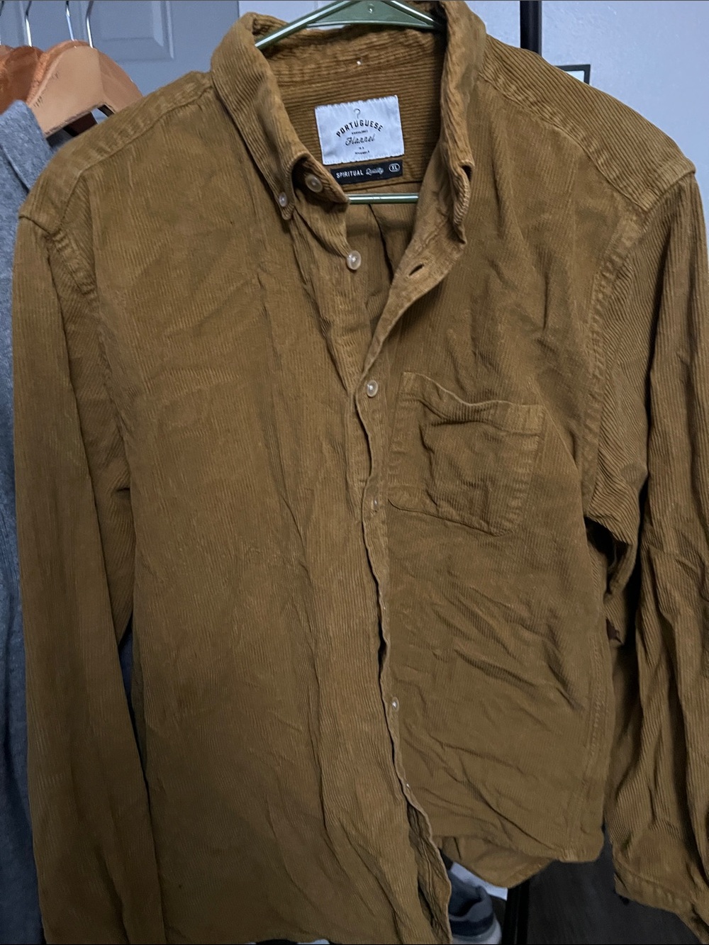 Button-Down Corduroy Shirt in Mustard Brown